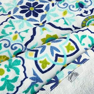 Fiesta Worn Tiles Kitchen Towels Set, Cotton, Multicolor/Blue/Yellow/Aqua, 2 Piece Fiesta Worn Tiles Kitchen Towels Set Cotton MulticolorBlueYellowAqua 2 Piece