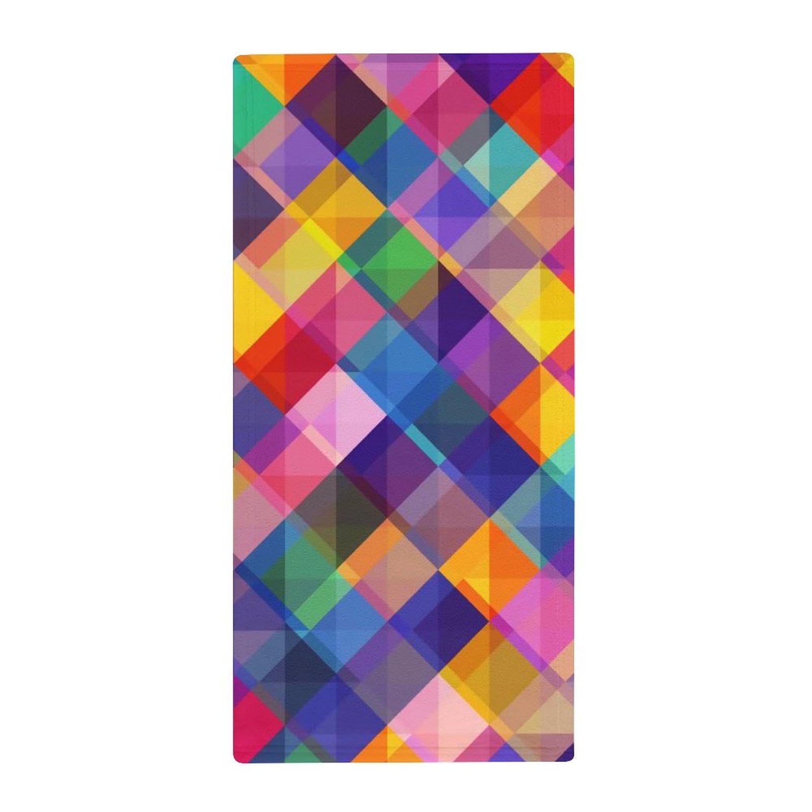 Colorful Geometric Pattern Coral Fleece Towel Fast Dry Super Absorbent Washcloths for Beach Bath Pool Gym Yoga Travel