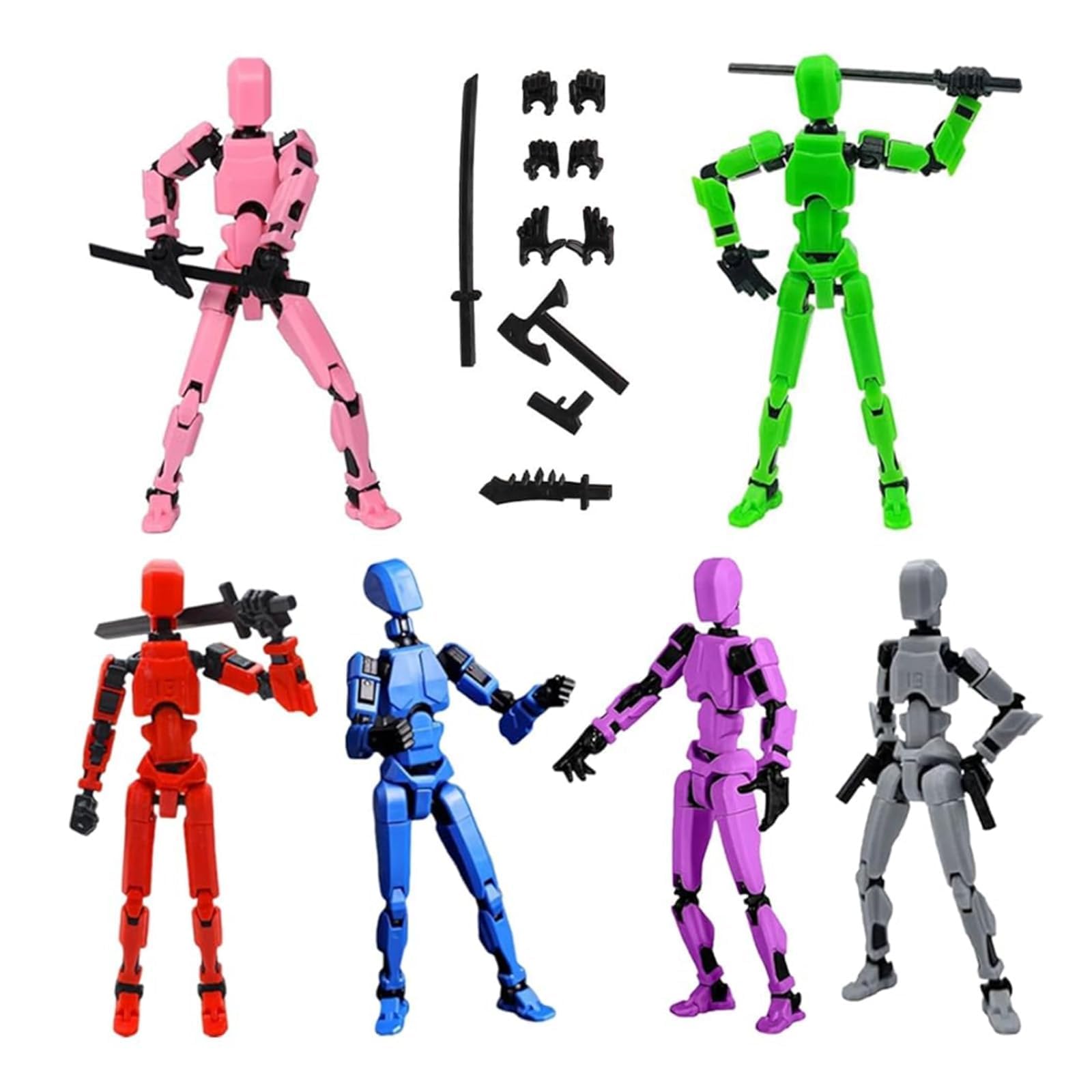 KFSCIP T13 Action Figure, 6-Piece Articulated Robot Set, Stop Motion Animation Models, Desktop Display Figures, Multi-Jointed Posable Collectibles, 14 cm Height with Interchangeable Parts