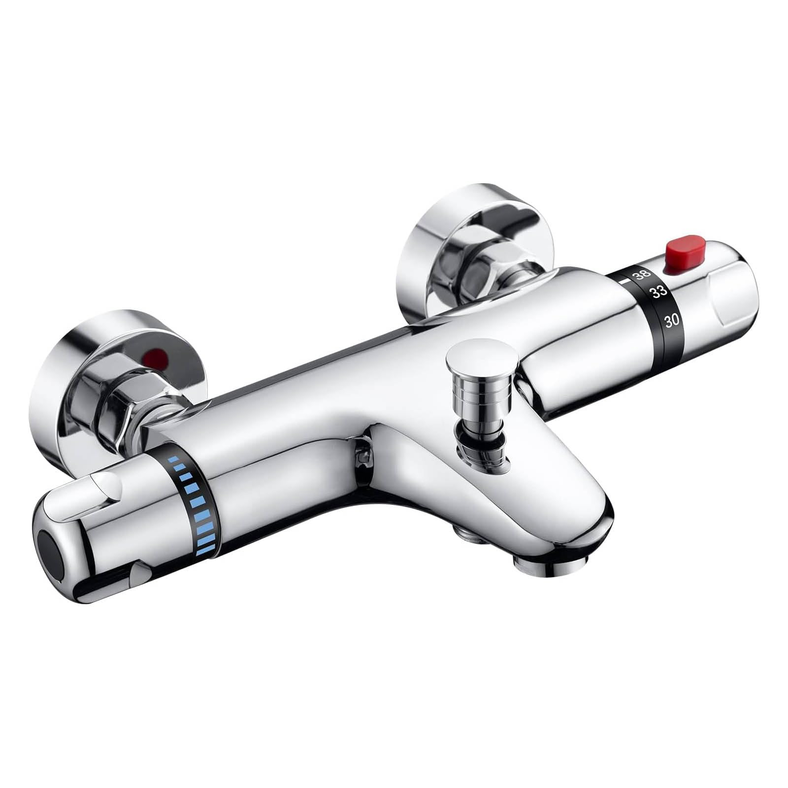 Zamery Chrome Thermostatic Shower Mixer Thermostatic Bath Tap Shower Mixer Tap Wall Mounted 38°C Safety Lock Constant Temperature Control Anti Scald Tap Hot Cold Water Mixer for Bathroom