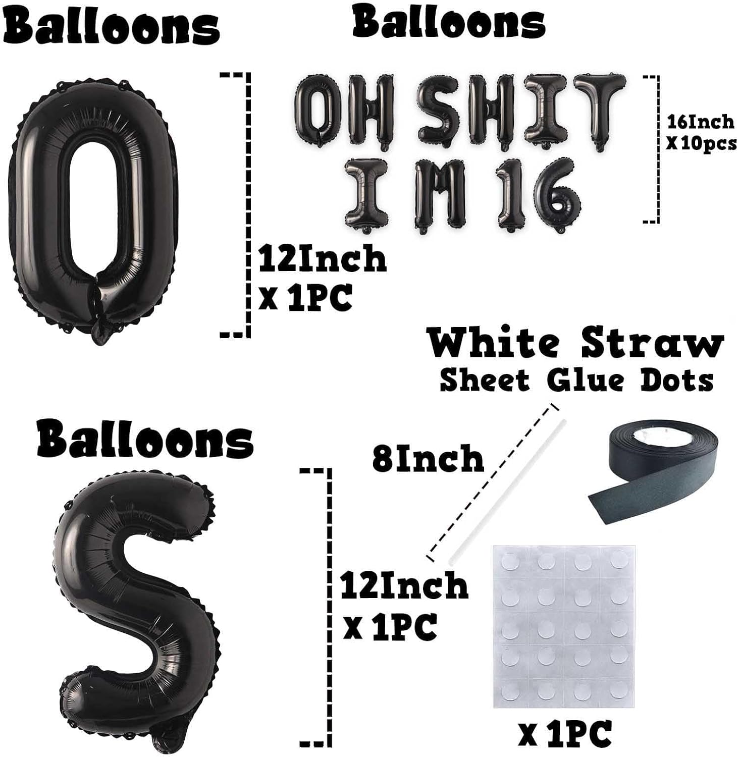 Oh I’m 16! Latex Balloons 16 Inch Black Hallo Sixteen Cheers to 16 Years Old Theme Decor for Man Woman Happy 16 Birthday Party Photo Studio Prop Flag Decorations Favors Supplies image 2