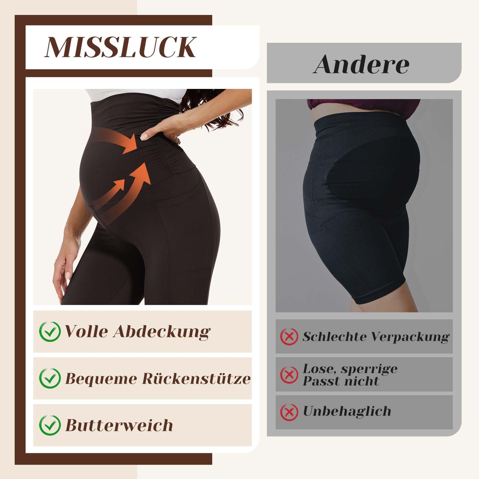 Missluck 2er Pack Umstandsleggings Blickdicht Damen Schwangerschaft Leggings Lang Mammy mit Taschen