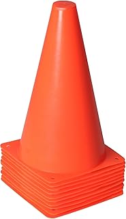 A set of orange, collapsible training cones for driver's education.