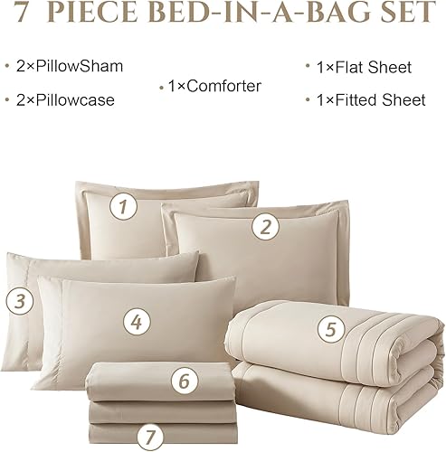 Miniatura 7 de Monbix Juego de edredón de 7 piezas tamaño matrimonial, edredones cálidos, cama en una bolsa matrimonial con sábanas, fundas de almohada y fundas de