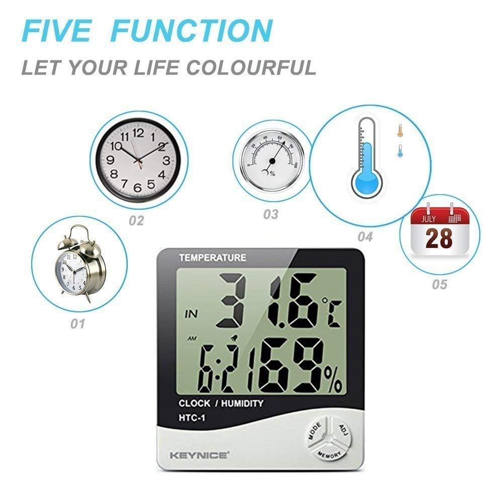 Higrómetro térmico de temperatura y humedad (rango de temperatura: -10.0 °C a 50.0 °C) para invernaderos, espacios industriales, incubadoras junto con certificado de calibración | Modelo: HTC-1