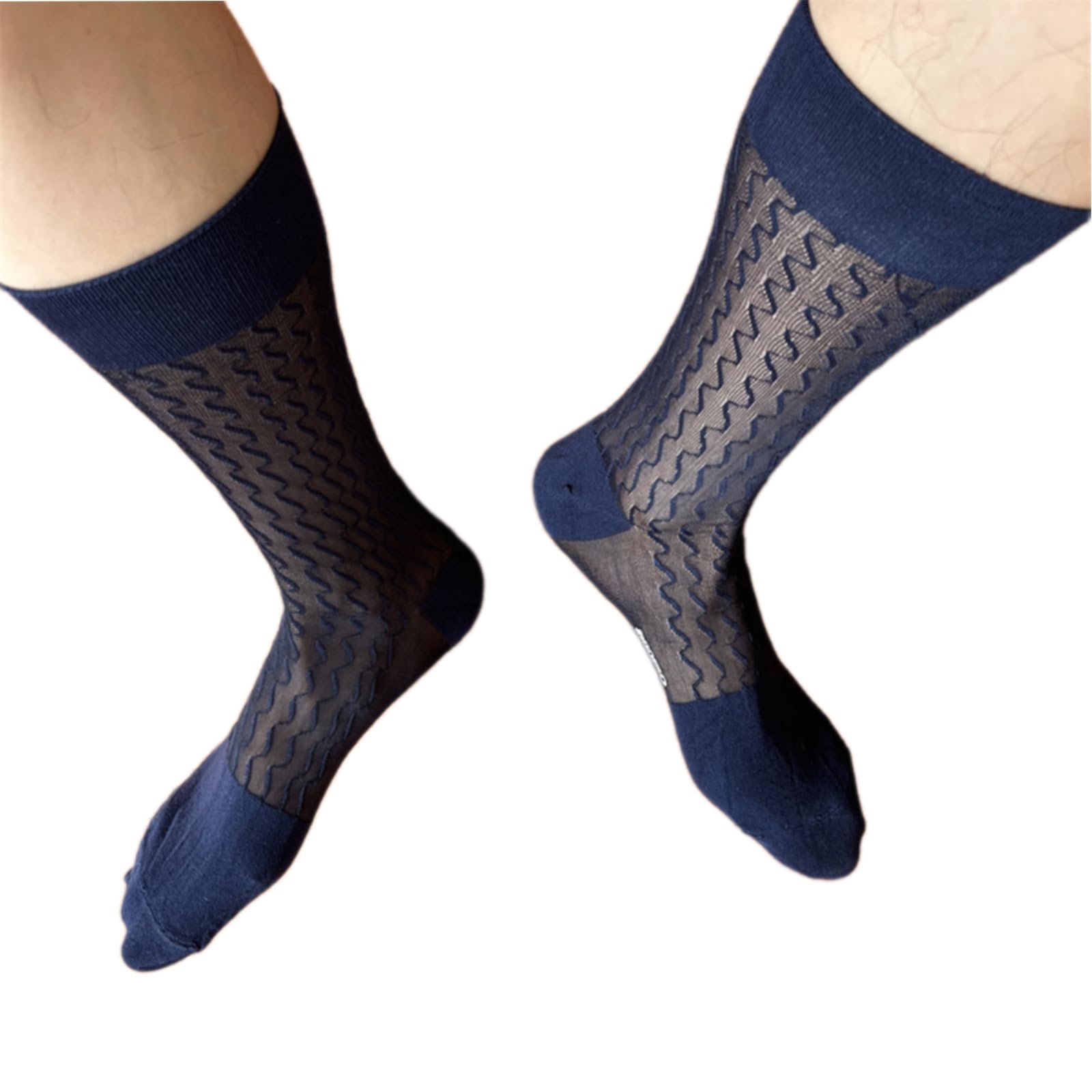 Jebyltd Unisex Tibet Men's Thin Sheer Nylon Dress Socks Elegant Waved Pattern Middle Calf Socks For Business Suit And Formal Occasion