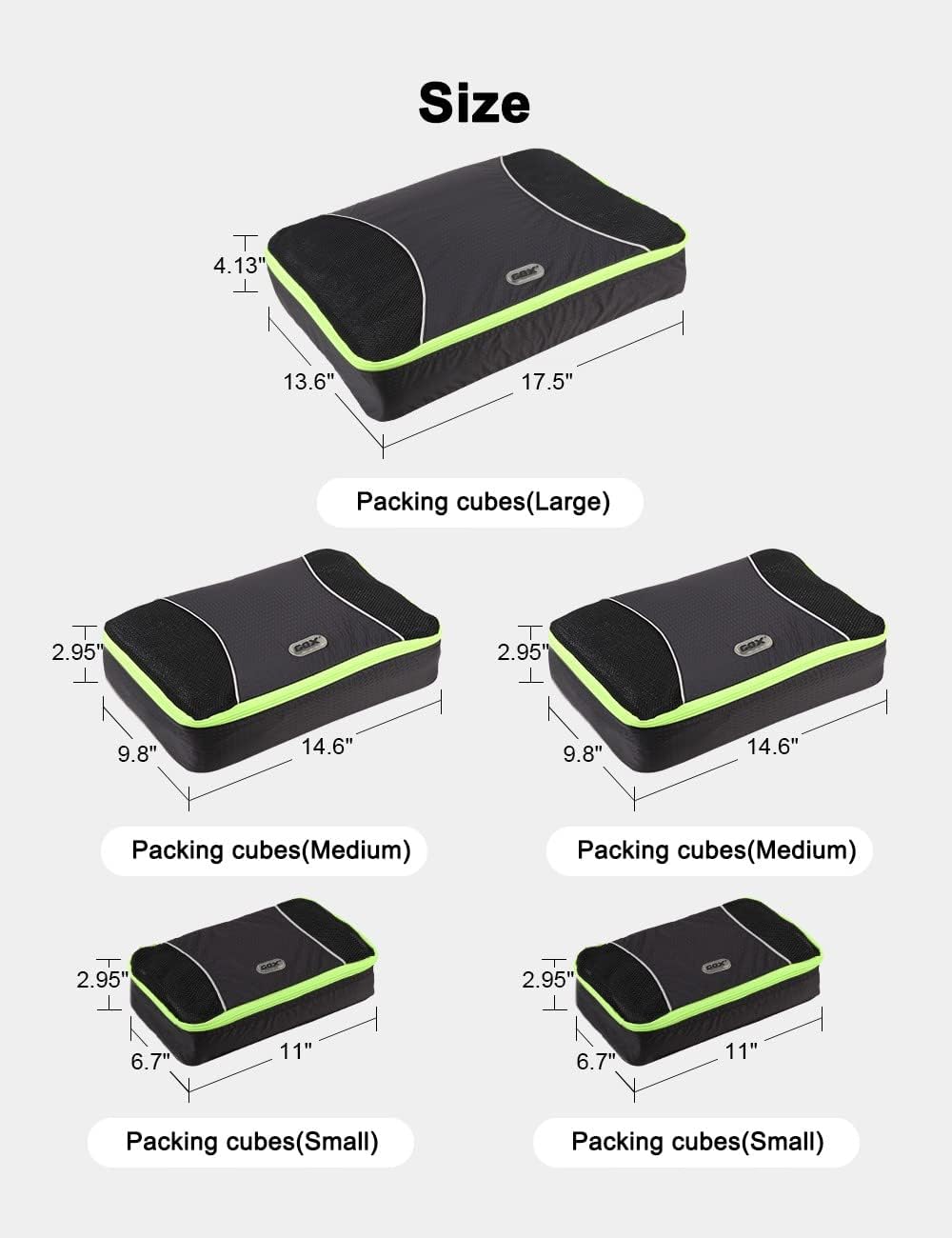 GOX Ultra Light 5 piece Packing Cubes Travel Luggage Organizer 1 Large 2 Medium 2 Small