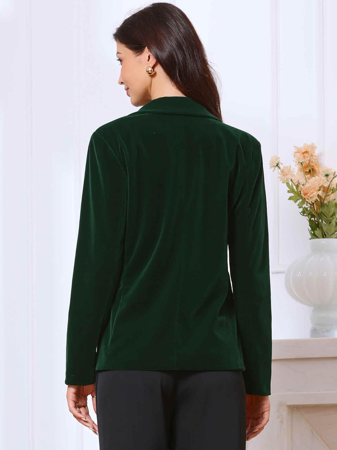 Allegra K Velvet Blazer for Women Casual Business Button Jacket Winter Lapel Long Sleeve Vintage Christmas Blazers - Image 3