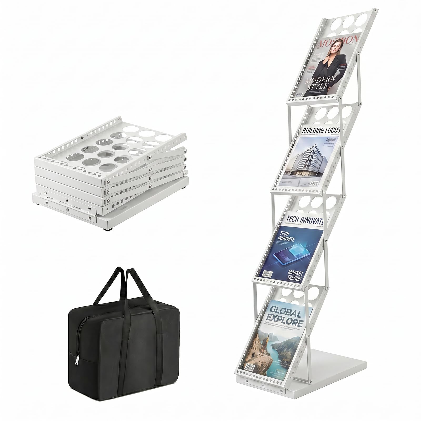 Tuxuzal White A4 Magazine Brochure Display Stand Magazine Rack Foldable Leaflet Holder