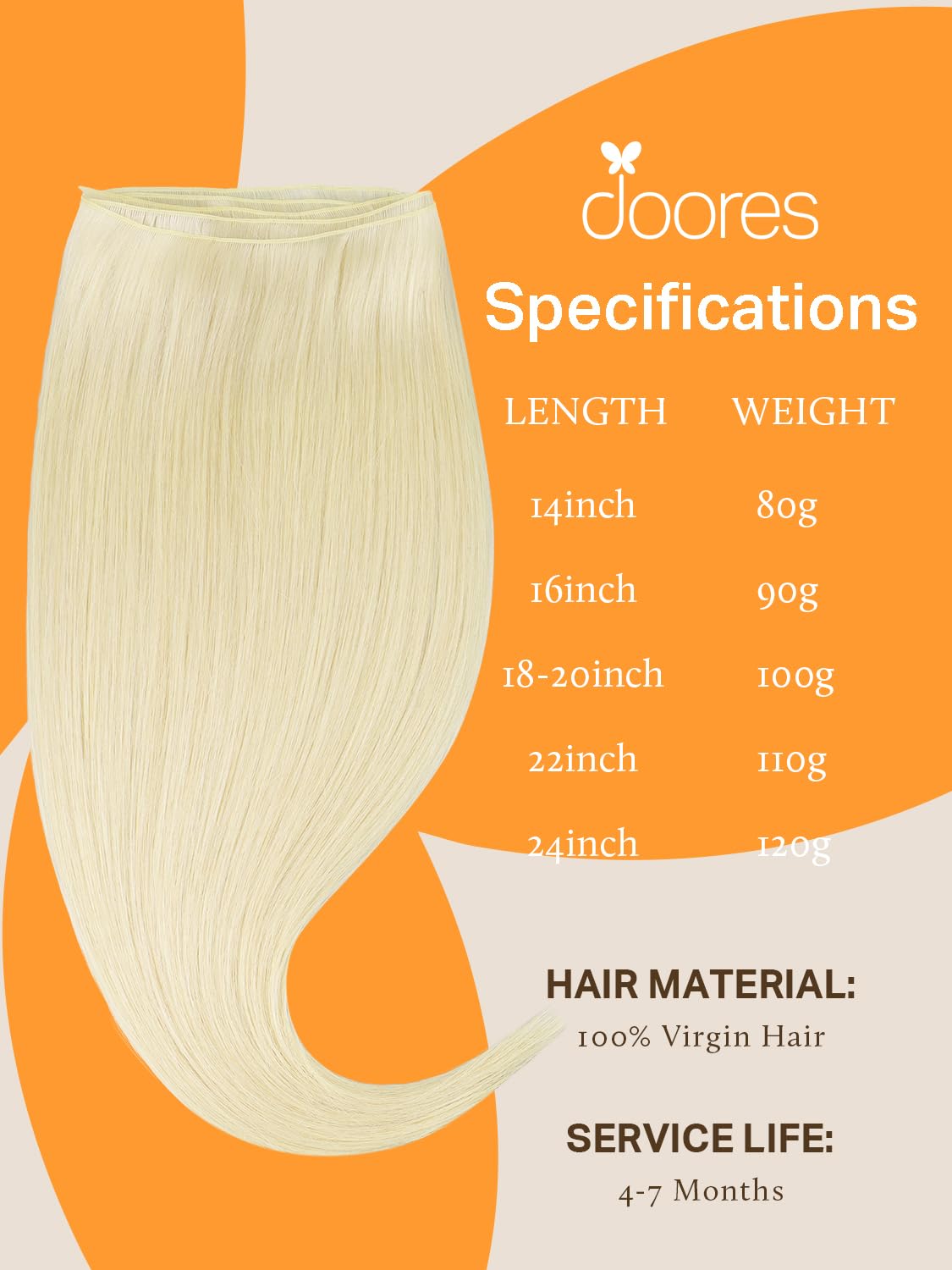 DOORES Sew in Extensions Virgin Human Hair, 24 Inch Platinum Blonde 120g, Hand Tied Extensions Human Hair Weft High Density
