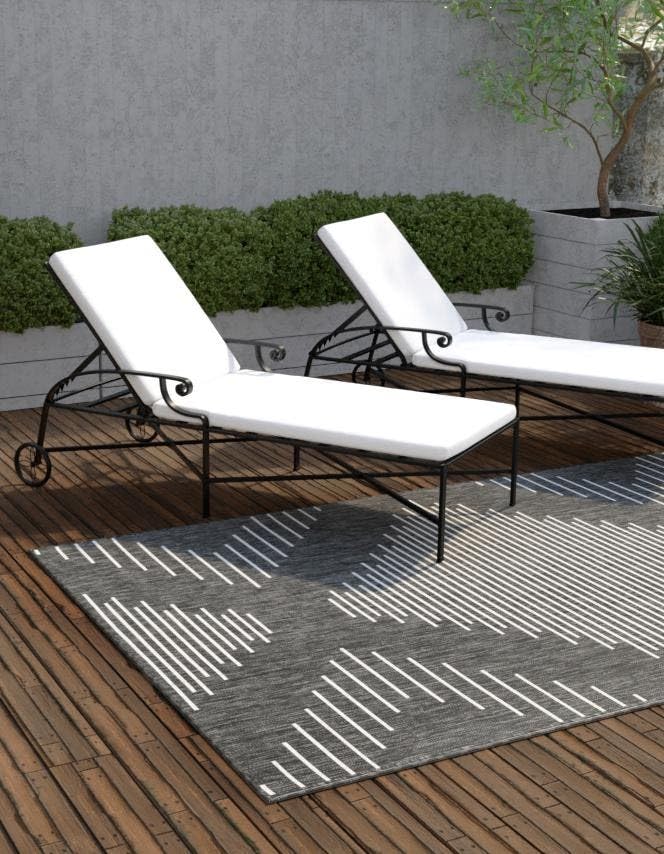 Unique Loom Outdoor Modern Collection Area Rug - Tambor (5' 3" x 8' Rectangle, Charcoal Gray/ Ivory)