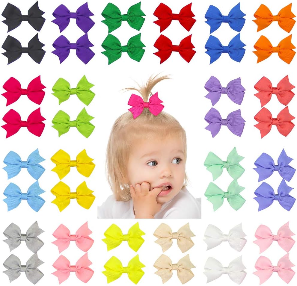 QtGirl 40pcs 2" Mini Hair Bow Grosgrain Ribbon Hair Bows with Alligator Clips for Baby Girls Toddlers Kids in Pairs