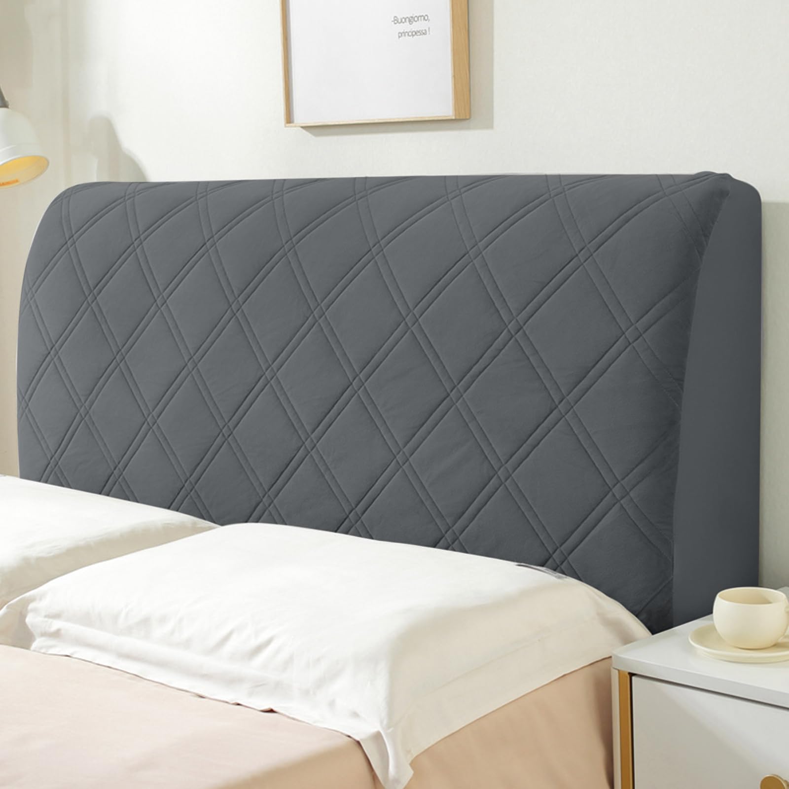XLSBZ Bed Headboard Cover,Elastic Stretch Headboard Slipcover Dustproof Protective Cover for Single/Double Bed Headboard (Dark Grey, 180cm)