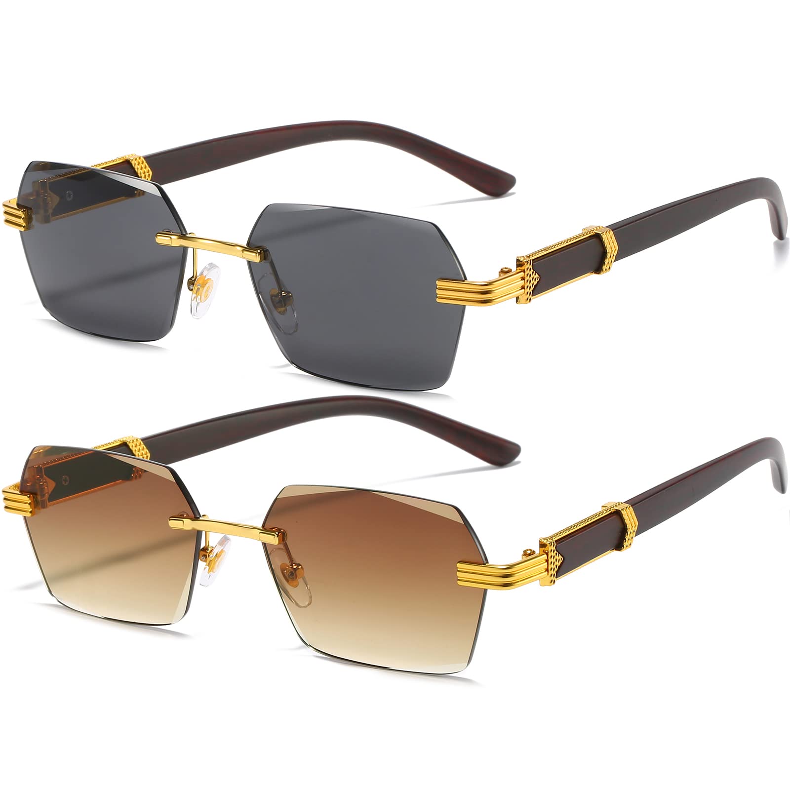 AIEYEZOAIEYEZO Retro Rimless Sunglasses Rectangle Unisex Vintage Frameless Sun Glasses Fashion Square Tinted Glasses