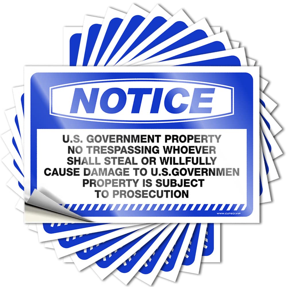 Stickers for Cars Notice U.S. Government Property No Trespassing Stickers 10 Pcs Decals for Cars Small Sign(6X9CM)