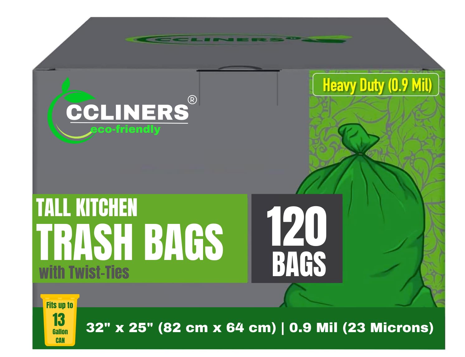 Photo 1 of 120 Count 13 Gallon Biodegradable Trash Bags, 23 Micron Thickness, Star Seal Bottom, Made with EPI