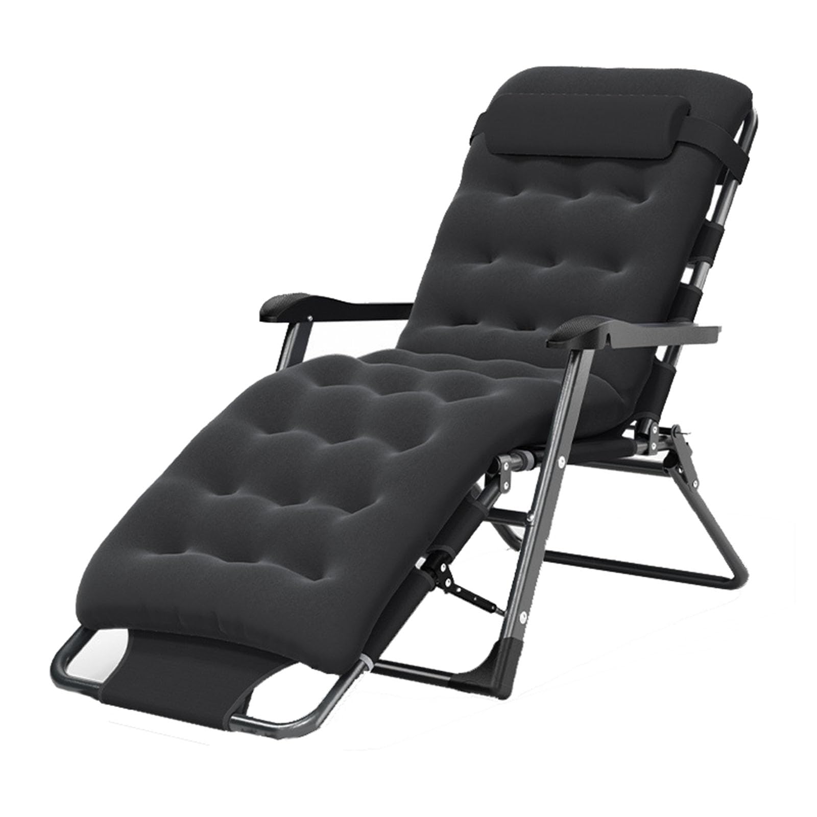 Chaise longue pliante noire avec dossier réglable et confortable