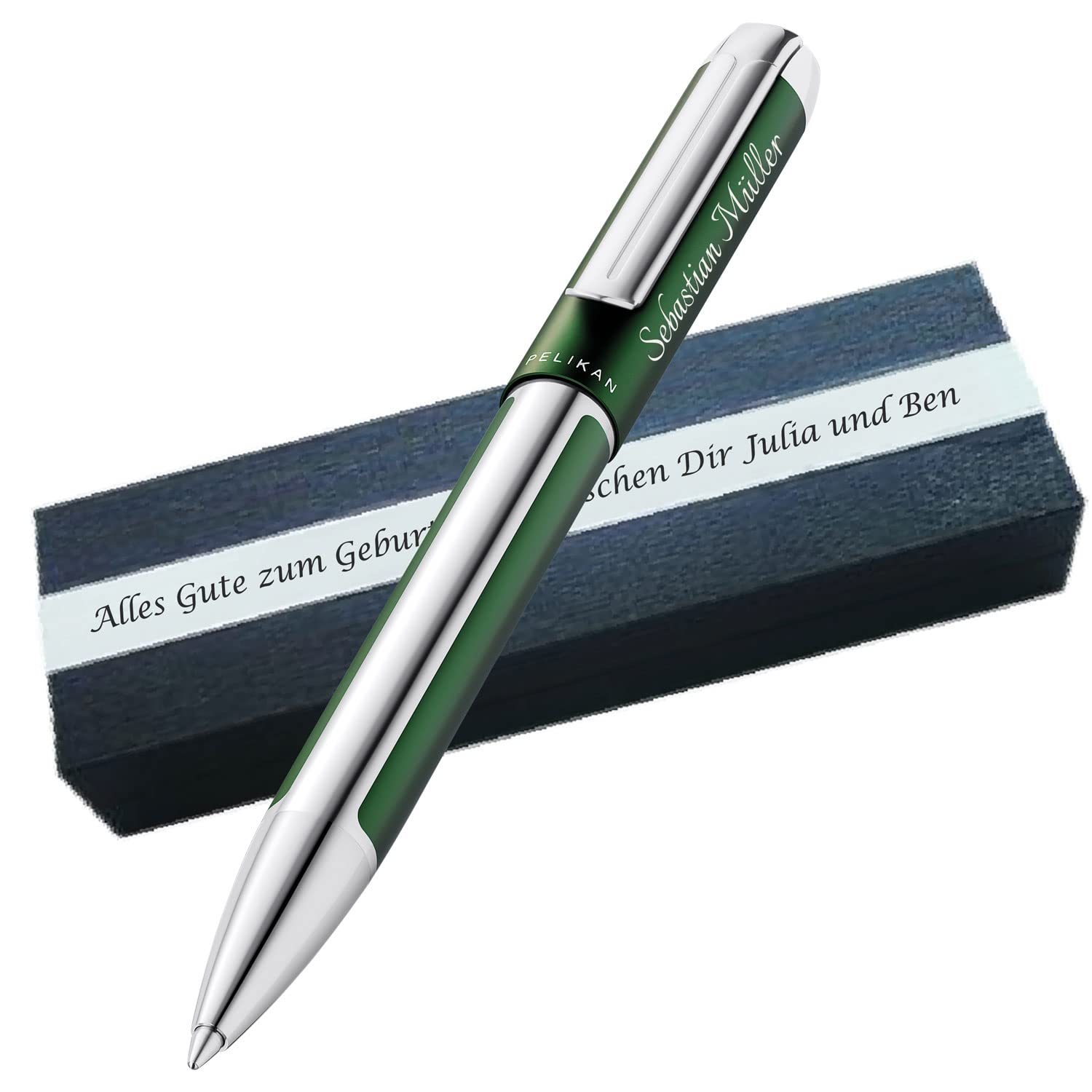 Personalisierter Pelikan Kugelschreiber Pura® K40 Deep Greeen | Aluminium | Drehmechanik | Personalisierte Geschenkobox als Geschenk & Symbole gravierbar PS144Box2