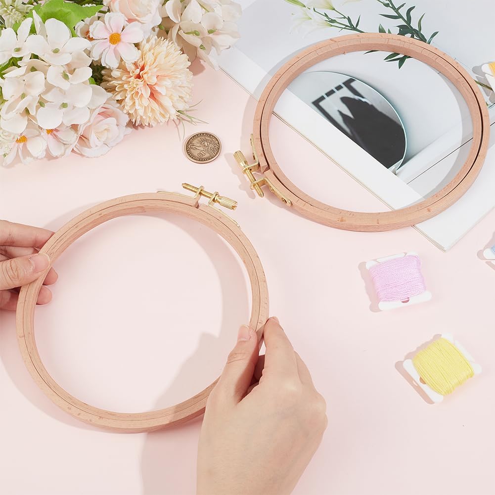 2Pcs 6.5 Inch Embroidery Hoops Cross Stitch Beech Wood Circle Rings Adjustable Display Frame Wooden Round Hoop Ring Set Ornaments for DIY Crafts Art Hand Sewing Making Needlework Beginners image 3