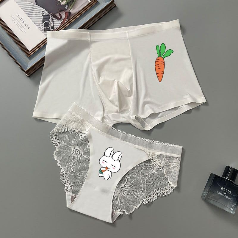 Image of PANTEASY White Printed Couple Lingerie Soft Silky Handfeel- Brief & Panty