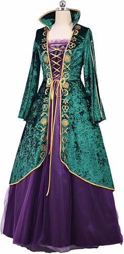 Miniatura 3 de Vestido medieval de terciopelo verde para mujer, disfraz de bruja de Halloween, talla grande