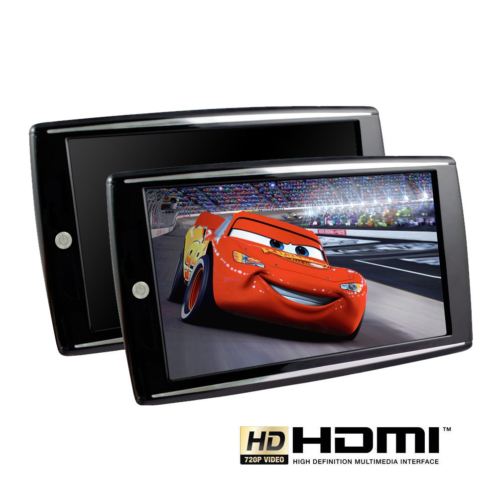 Ampire AMX090-HD 22,9 Centimetri (9 Pollici) Coppia Monitor con HDMI, SD, USB, AV in, IR per Essere Montato sulle aste poggiatesta
