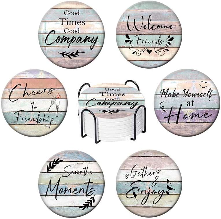 Juego de 6 posavasos de cerámica absorbentes con soporte, bonitos diseños divertidos, estilo moderno de granja, únicos y personalizados para
