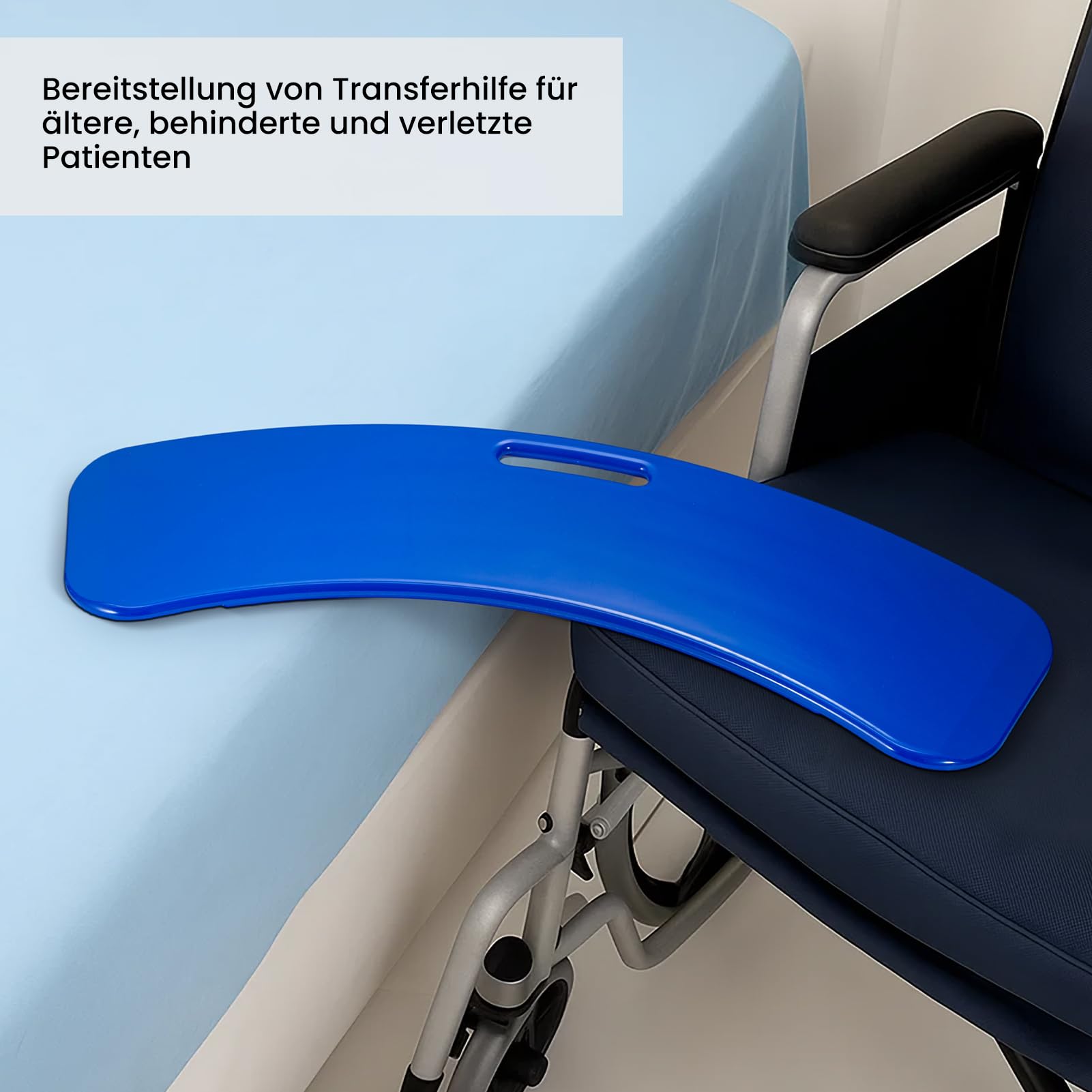 Transferbrett für Rollstuhlfahrer – Rutschfestes Gleitbrett aus Hochfestem Kunststoff, Patienten-Transferhilfe zum sicheren Umsetzen zwischen Rollstuhl, Bett, Toilette und Auto (Blau)