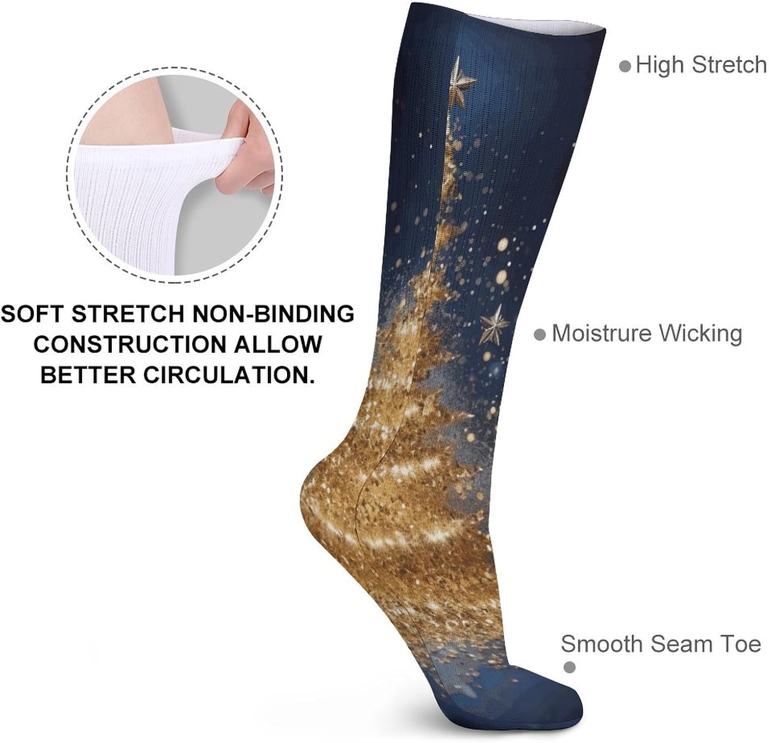 Golden Glitter Christmas Tree Stocking - Cute Casual Long Athletic,Crew Sock for Men Women,Running Socks Soft Breathable for Gift
