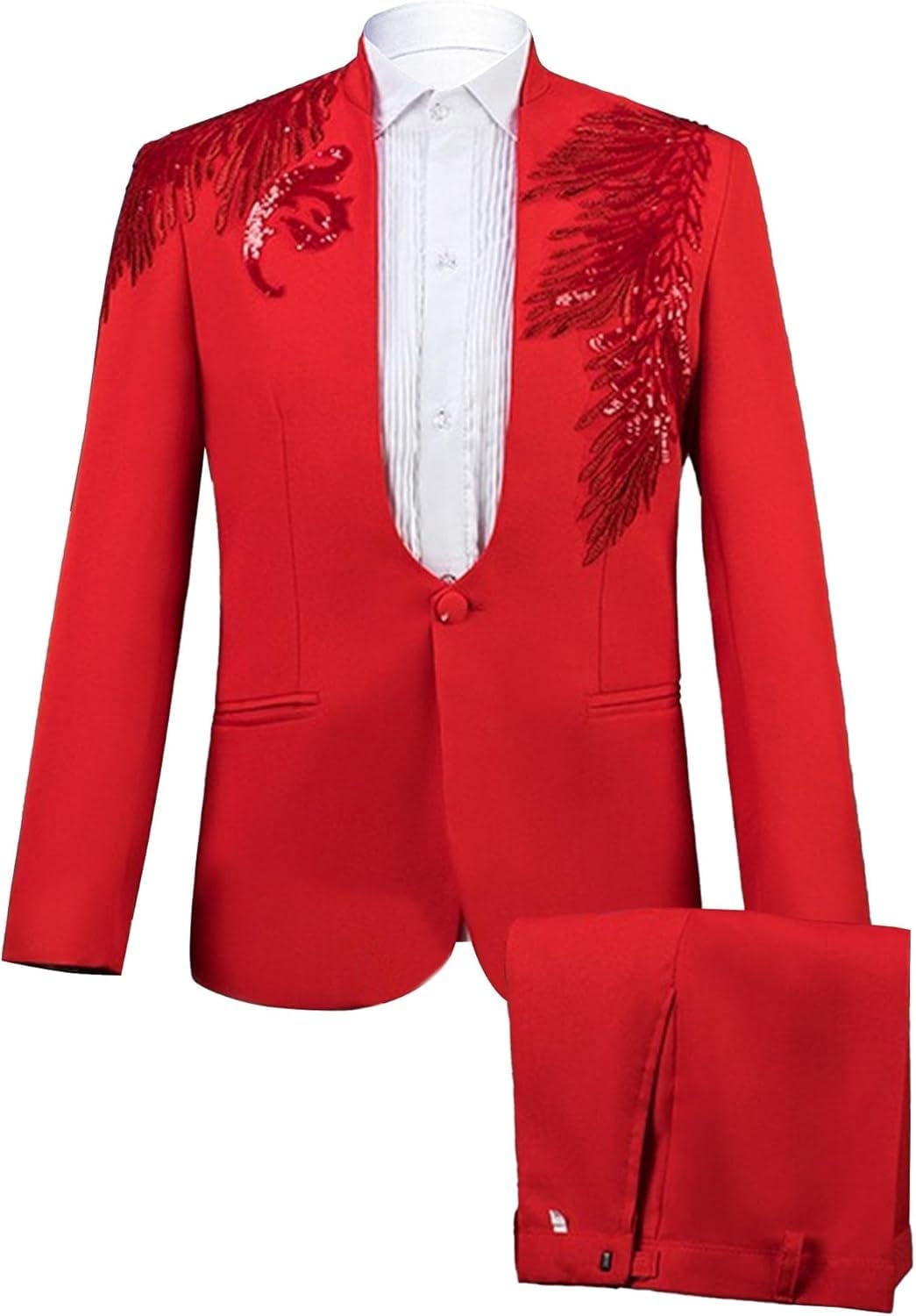 Costume 2 Pezzi Ricamato 1 Pulsante Stampato Cena Giacca Smoking Promessa di Matrimonio Blazer Elegante Vestito