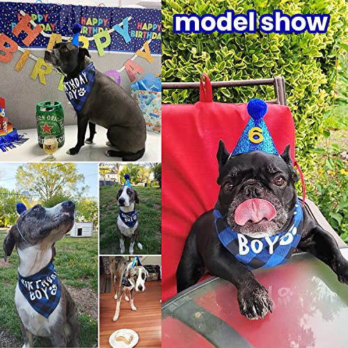 Flystar Dog Birthday Bandana With Hat And Number - Plaid Cute Doggy Bandana For Small Medium Large Dogs Boy- Blue Triangle Scarf Bibis Party Dog Outfits #TOP7