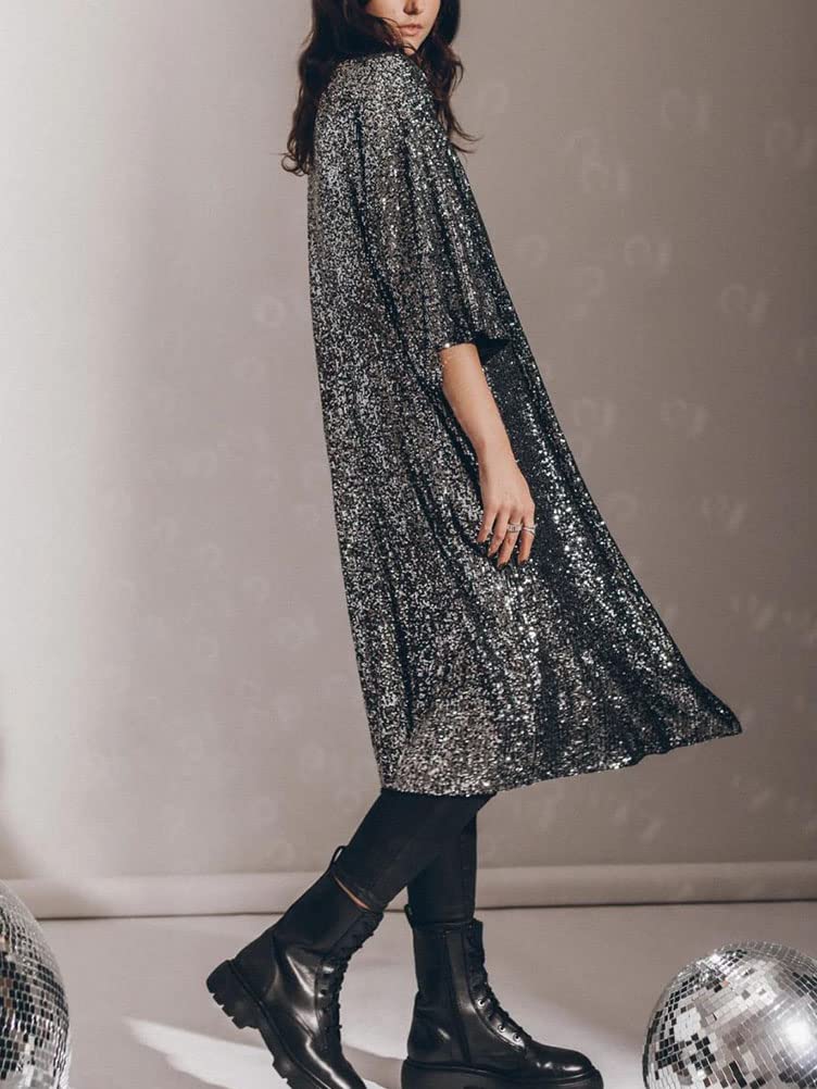 Onsoyours Donna Cardigan in Paillettes Lungo Primavera Estivo Elegante Cardigan Leggero Aperto Anteriore Cardigan a Manica 3/4 Casual Giacca Open Front