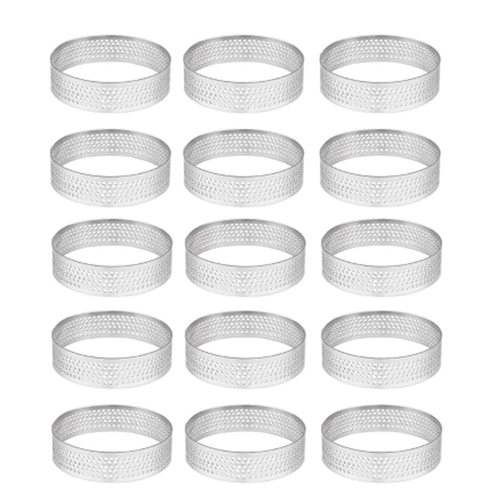 CTRLZS 15Piece Tart Ring Heat- Perforated Cake Mousse Ring Round Ring Baking Tools Stainless Steel