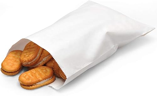 Miniatura 6 de Paquete de 100 bolsas de papel Kraft para bocadillos, galletas y palomitas de maíz, pequeña bolsa de regalo (blanco, 6.3 x 8.5 pulgadas)