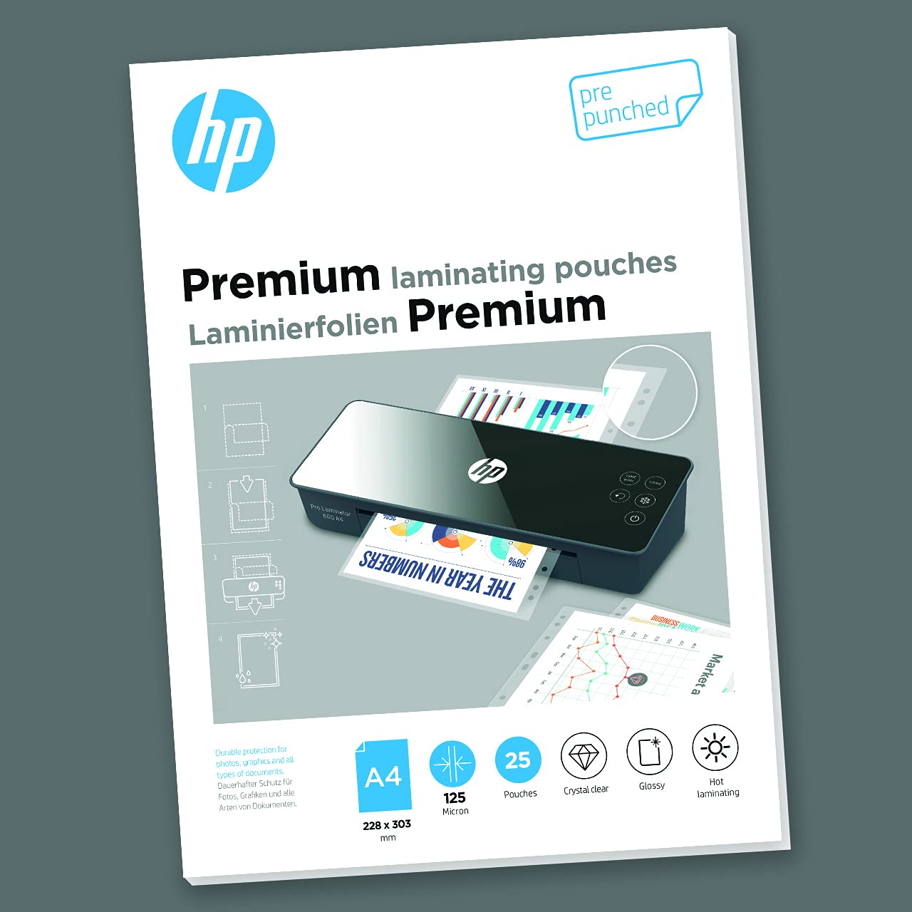 HP Premium Pochettes de plastification A4 125 Micron avec perforation