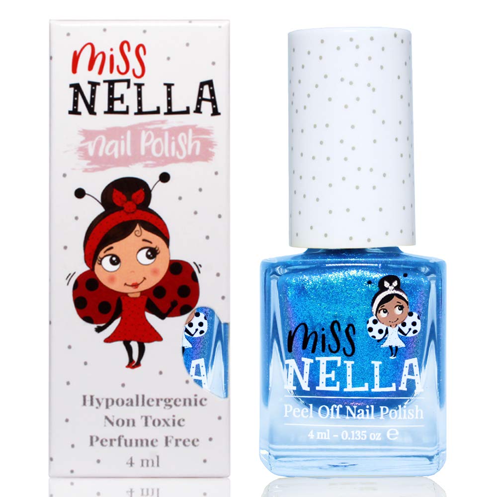 MISS NELLA BLUE THE CANDLES- Special Glitter Blue Nail Polish for Kids, with Peel-off, Water Based & Odour Free Formula