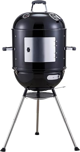 Megamaster Ahumador vertical para barbacoa de carbón de 18 pulgadas, parrilla portátil 4 en 1 para exteriores con ventilación de aire ajustable, 600