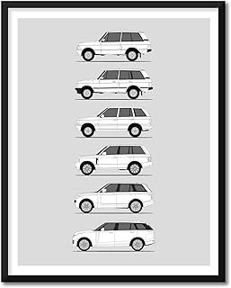 Land Rover Ranger Rover Inspired Poster Print Wall Art Handmade Decor of Land Rover Ranger Rover Generations History Evolution 11x14" (Unframed) Metallic Print