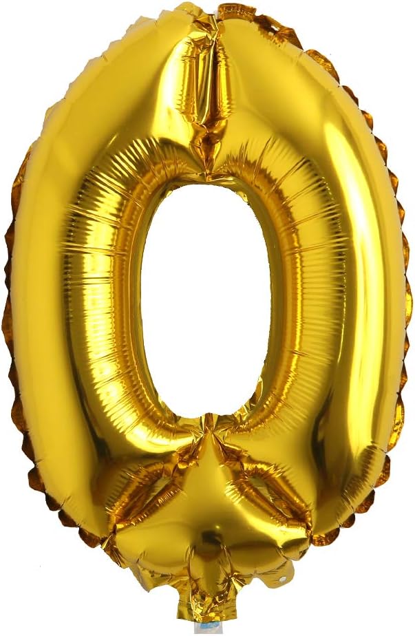 REIANS 16" Inch Single Gold Alphabet Letter Number Balloons Aluminum Hanging Foil Film Balloon Wedding Birthday Party Decoration Banner Air Mylar (16 0)