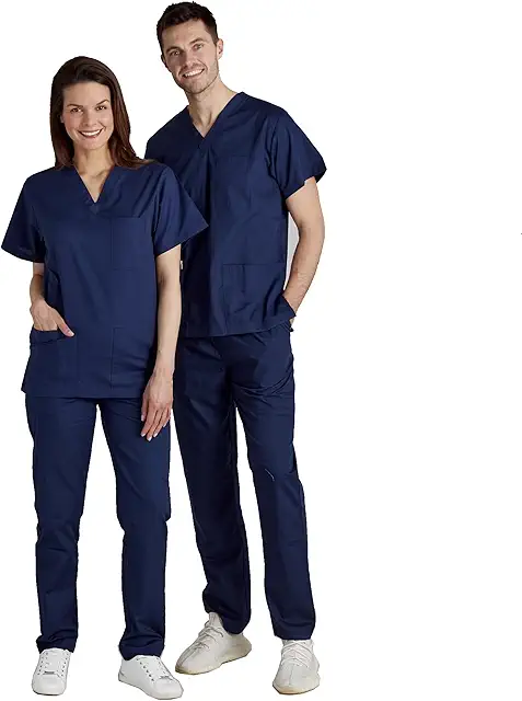 Navy Blue Unisex Medical Scrub Suit Set - Top & Trouser