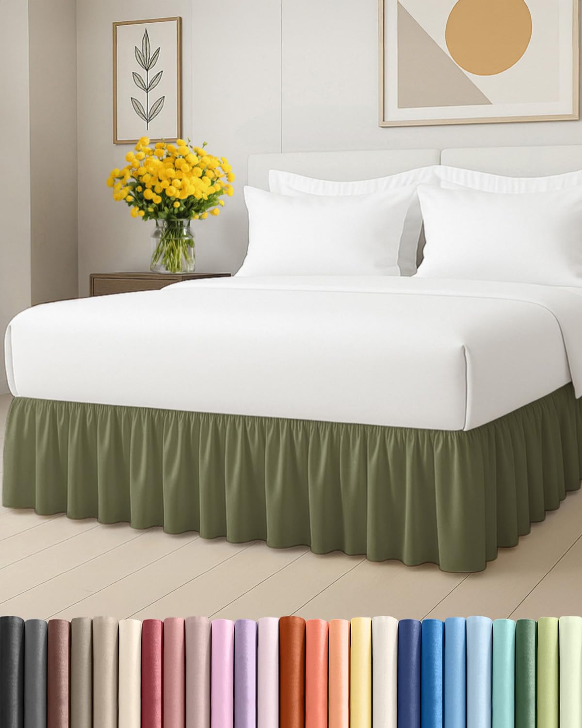 bedskirt queen size ruffle - 15 inch drop dust ruffle bed skirt with platform - soft, easy fit, premium hotel quality - wrinkle, fade & shrink resistant - for women, men, kids and teens - sage green