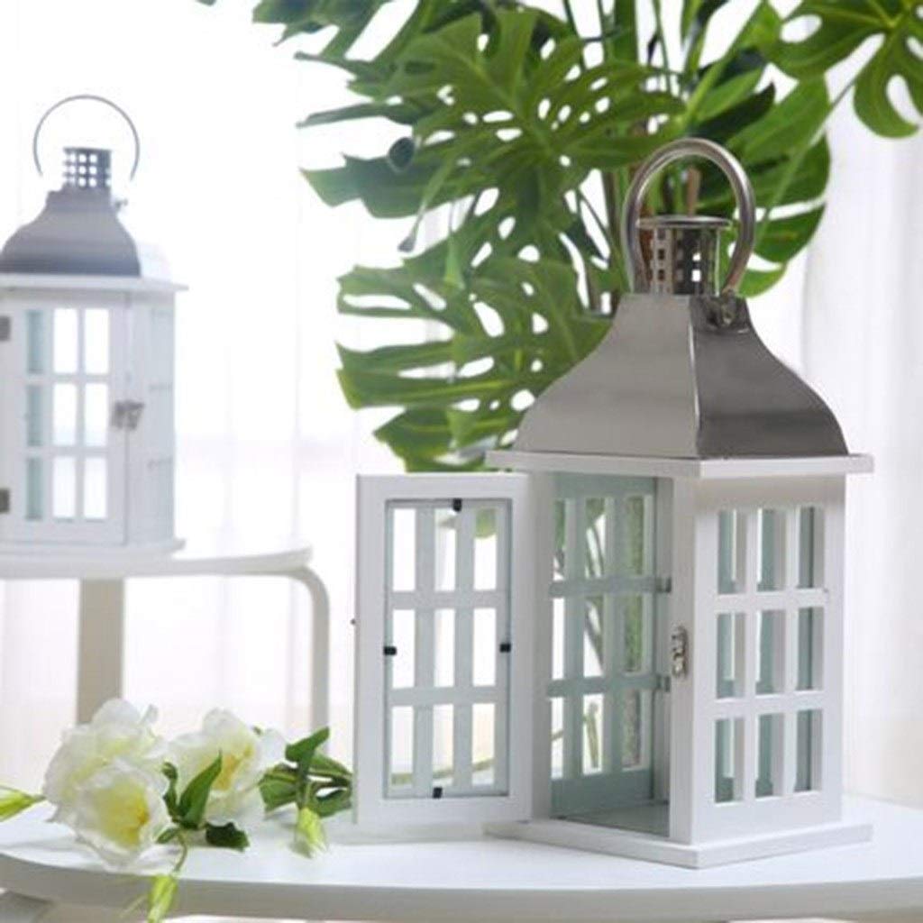 Candelero de Madera Alto para Velas de Pilar y sin Llama. Candelabro con Acabado Desgastado para Boda, Fiesta (Blanco 17,5 cm)
