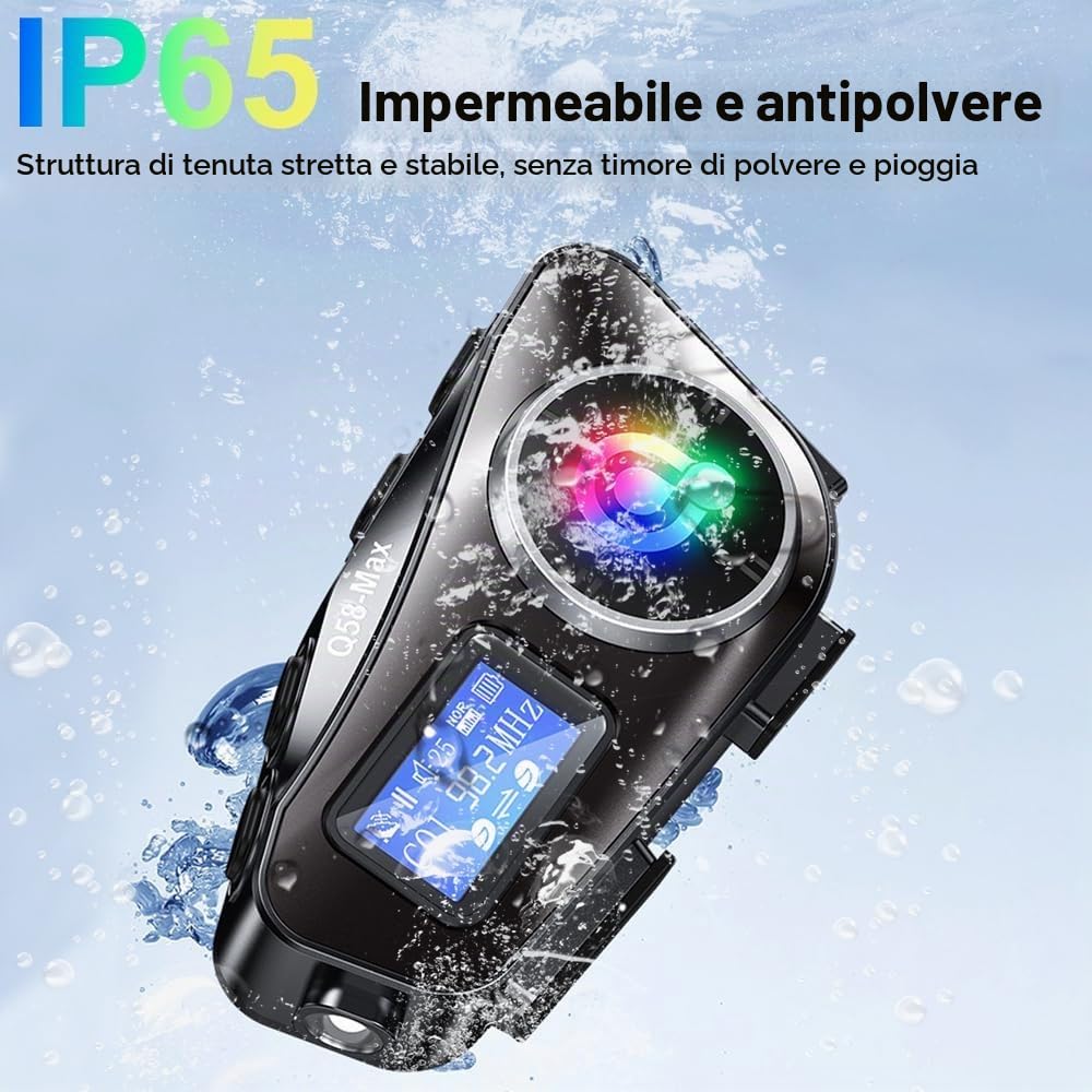 OBEST Interfono Moto Casco Auricolare 500M, Bluetooth Auricolare Casco Moto, Supporta FM Radio/TF Carta/Siri, Condividi Musica, IP65 Interfono Sistema Comunicazione con Luce Atmosferica, 1000mAh