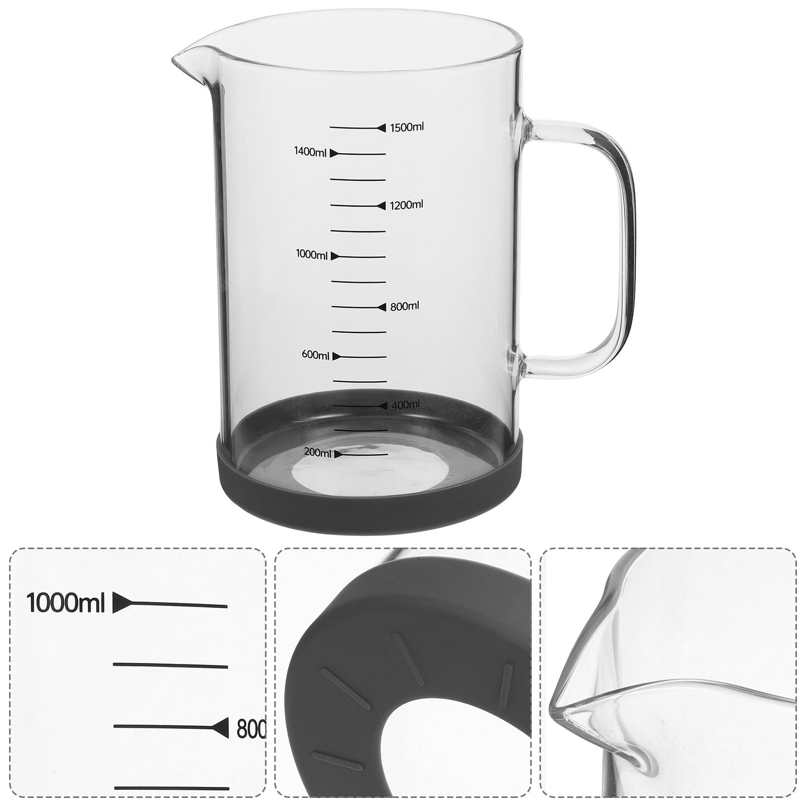 TOYANDONA Misurino in Vetro Borosilicato 1500 Ml Beccuccio Facilitato per Versamento Adatto a Hotel e Uso Quotidiano per Misurazioni Precise