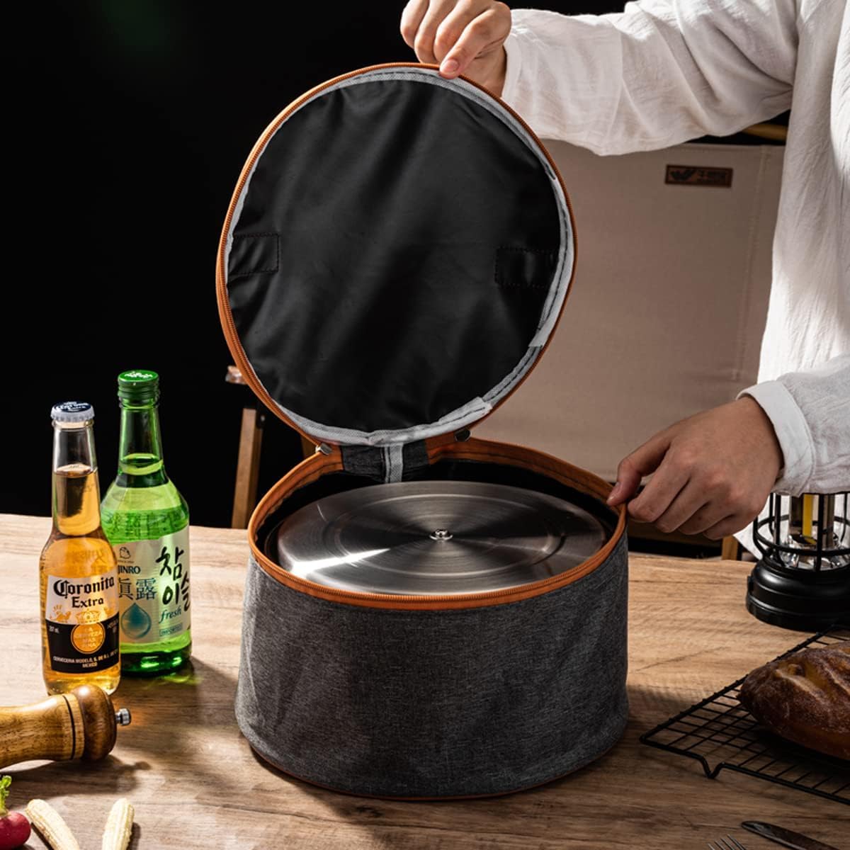 Camping Kochgeschirr Set, Töpfe und Pfannen für Lagerfeuer Kochen, inkl. Reisetasche für 4-6 Personen