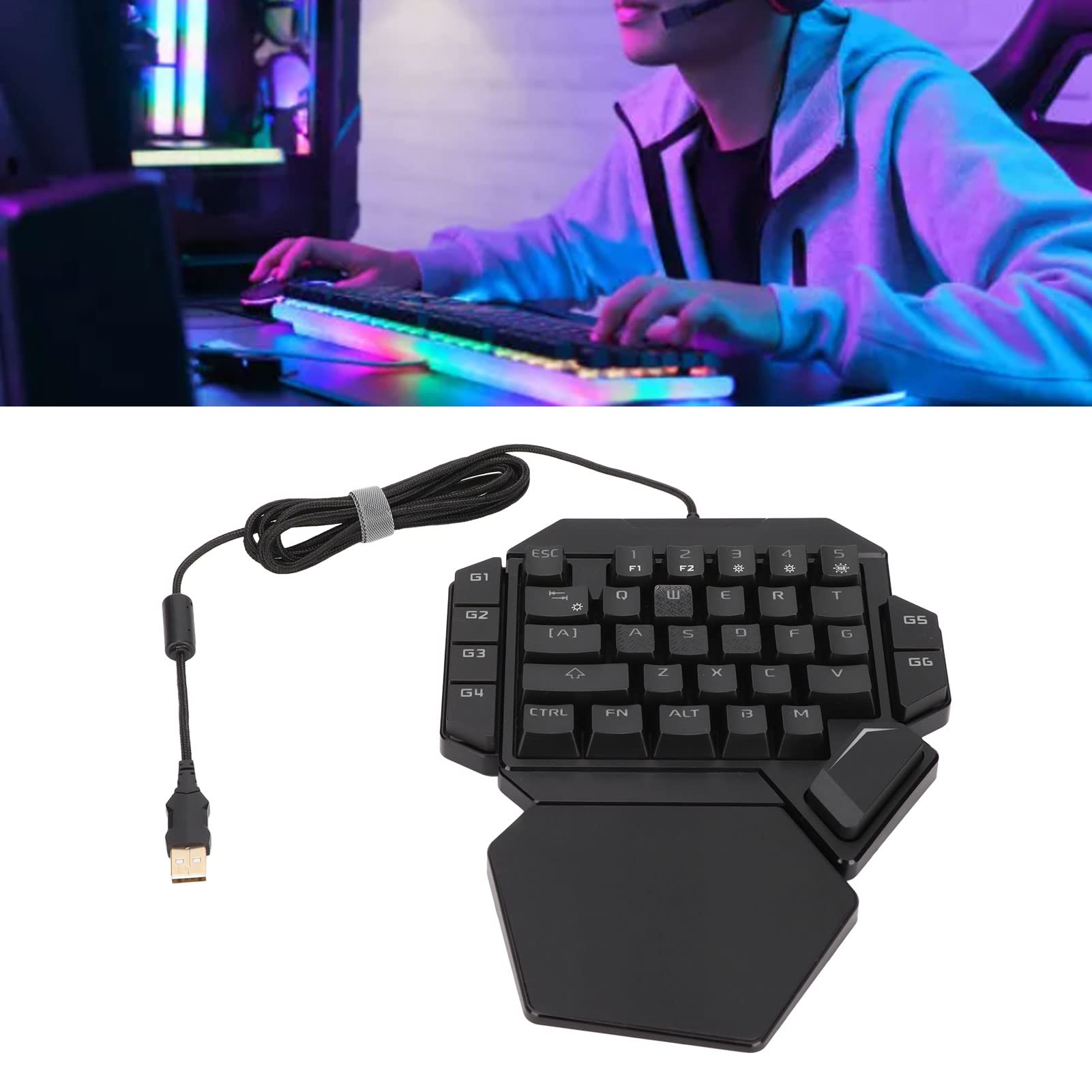 Tastiera da Gioco con Una Mano, Retroilluminata RGB 35 Tasti, Controllo Sensibile Accurato, 6 Tasti Programmabili, Design Ergonomico, Mezza Tastiera per PC Gamer