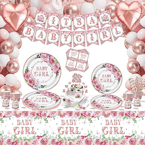 Baby Shower Plates and Napkins Girl for 24 with Pink Gold Paper Plates