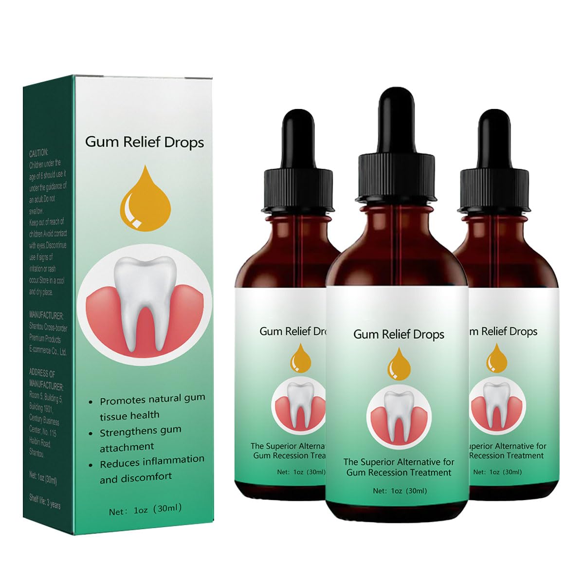 Gum Regrowth Drops, Teeth Stain Remover, 30ml Gum Regrowth Drops, Natural Drops for Oral Care, Promotes Good Breath, for Oral Care (3PCS)