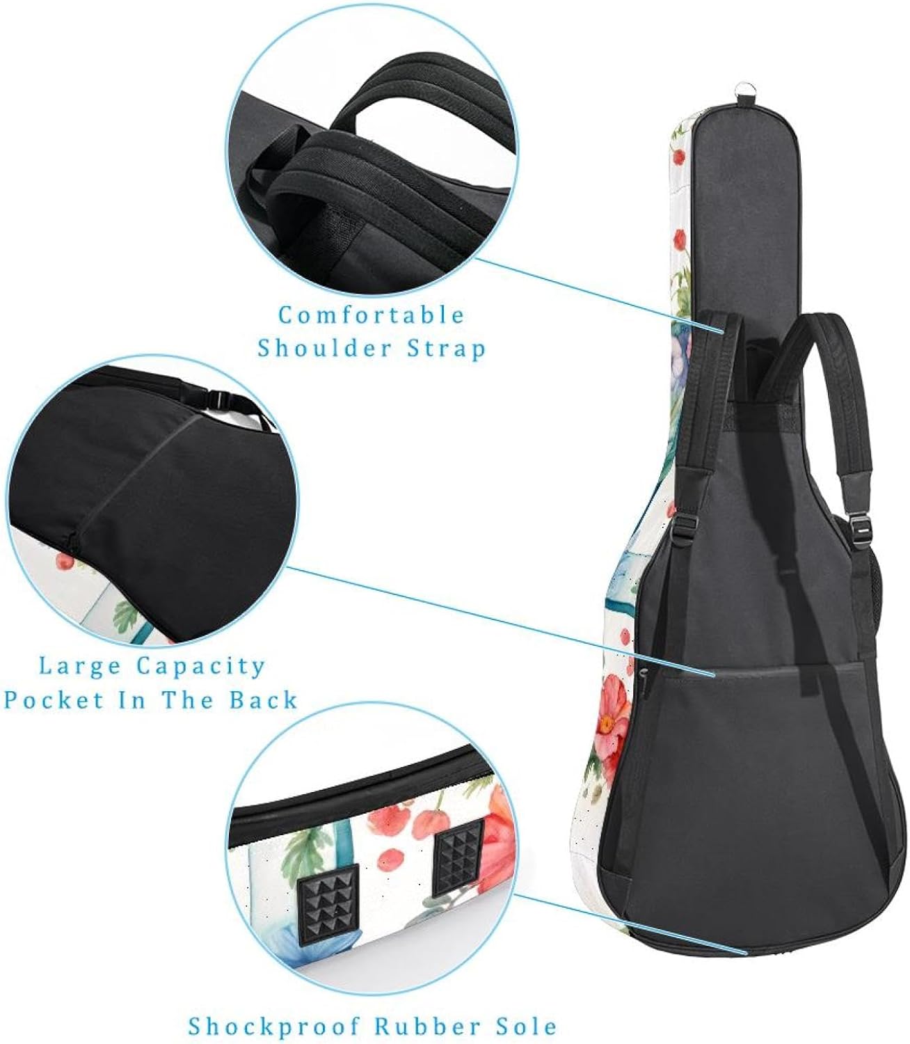 Acoustic Guitar Gig Bag 10mm Thick Padding, Soft Waterproof Guitar Case with Adjustable Backpack Straps for 40-42 Inch Guitar, Aesthetic Letter a with Flowers Butterflies Pattern