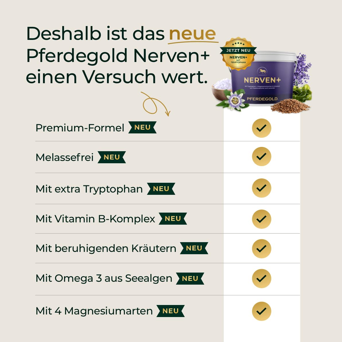 Nerven+ 1,5 kg - Pferde Pellets mit Magnesium & Tryptophan - Unterstützung bei Stress - 100% Natürlich & Melassefrei - Made in Germany